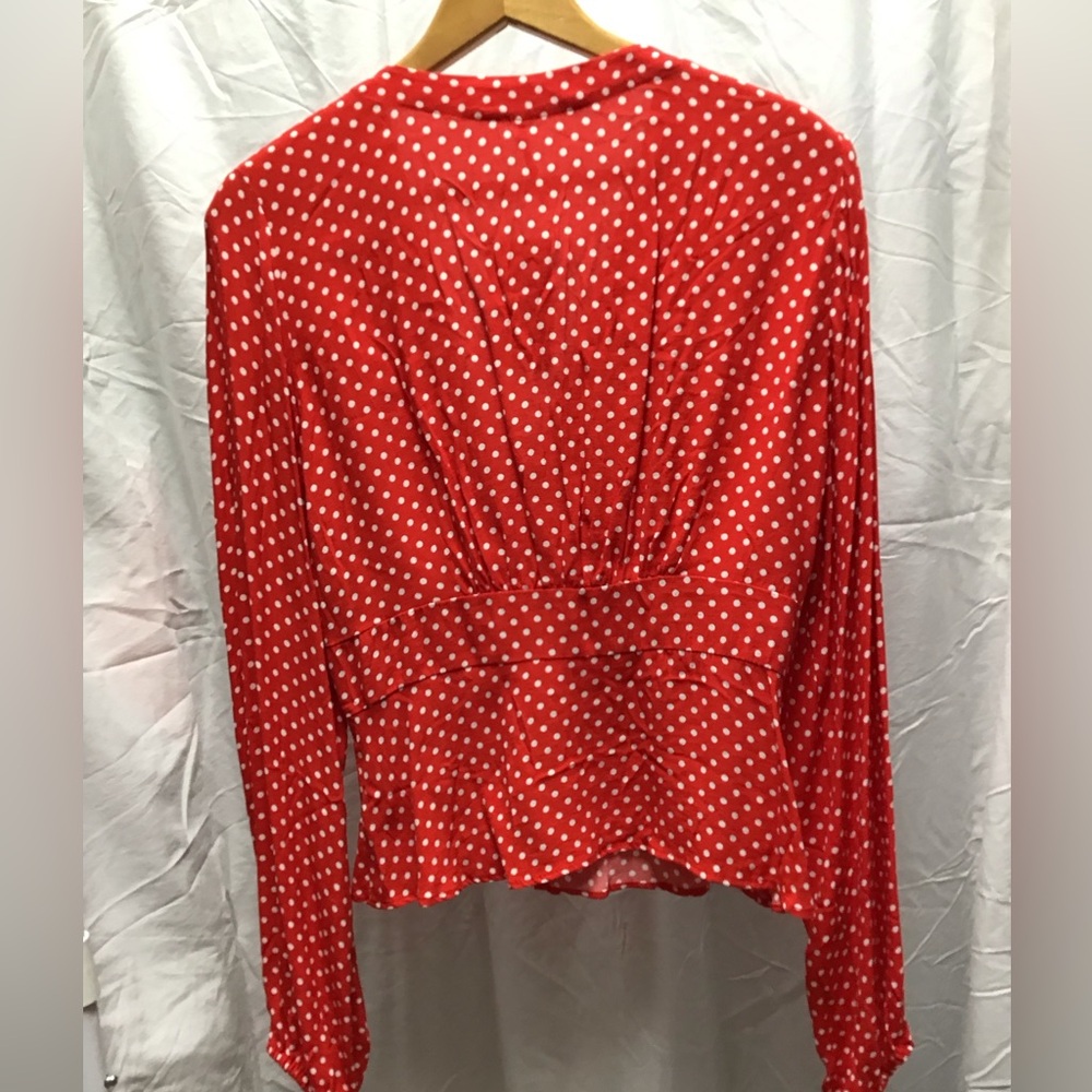 NWT Free People Red and White Polka Dot Fitted Blouse - Picture 5 of 14